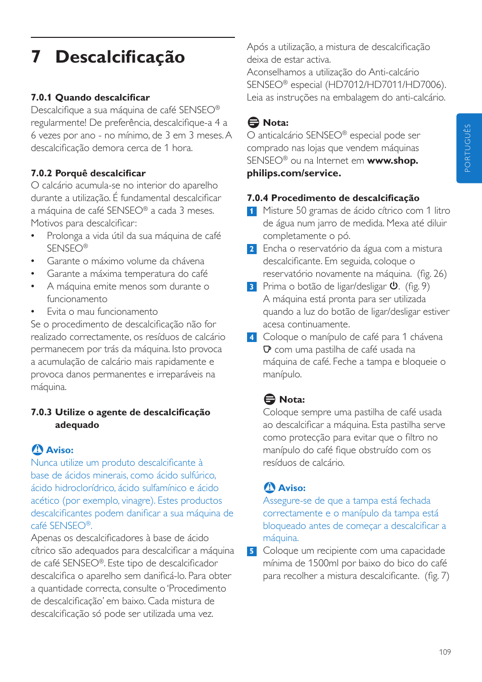 7 descalcificação | Philips SENSEO® Quadrante Cafetera de monodosis de café User Manual | Page 109 / 120