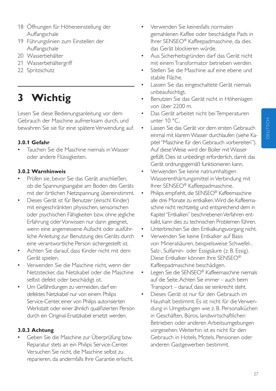 3 wichtig | Philips SENSEO® Quadrante Cafetera de monodosis de café User Manual | Page 27 / 120