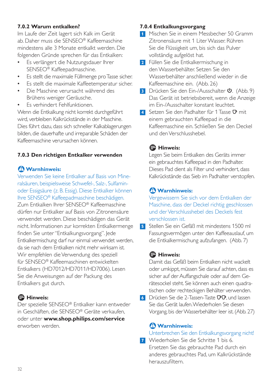 Philips SENSEO® Quadrante Cafetera de monodosis de café User Manual | Page 32 / 120