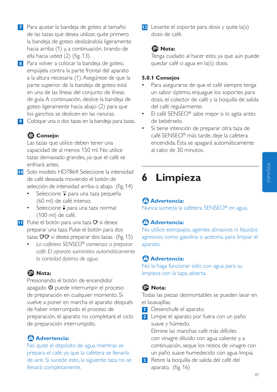 6 limpieza | Philips SENSEO® Quadrante Cafetera de monodosis de café User Manual | Page 41 / 120