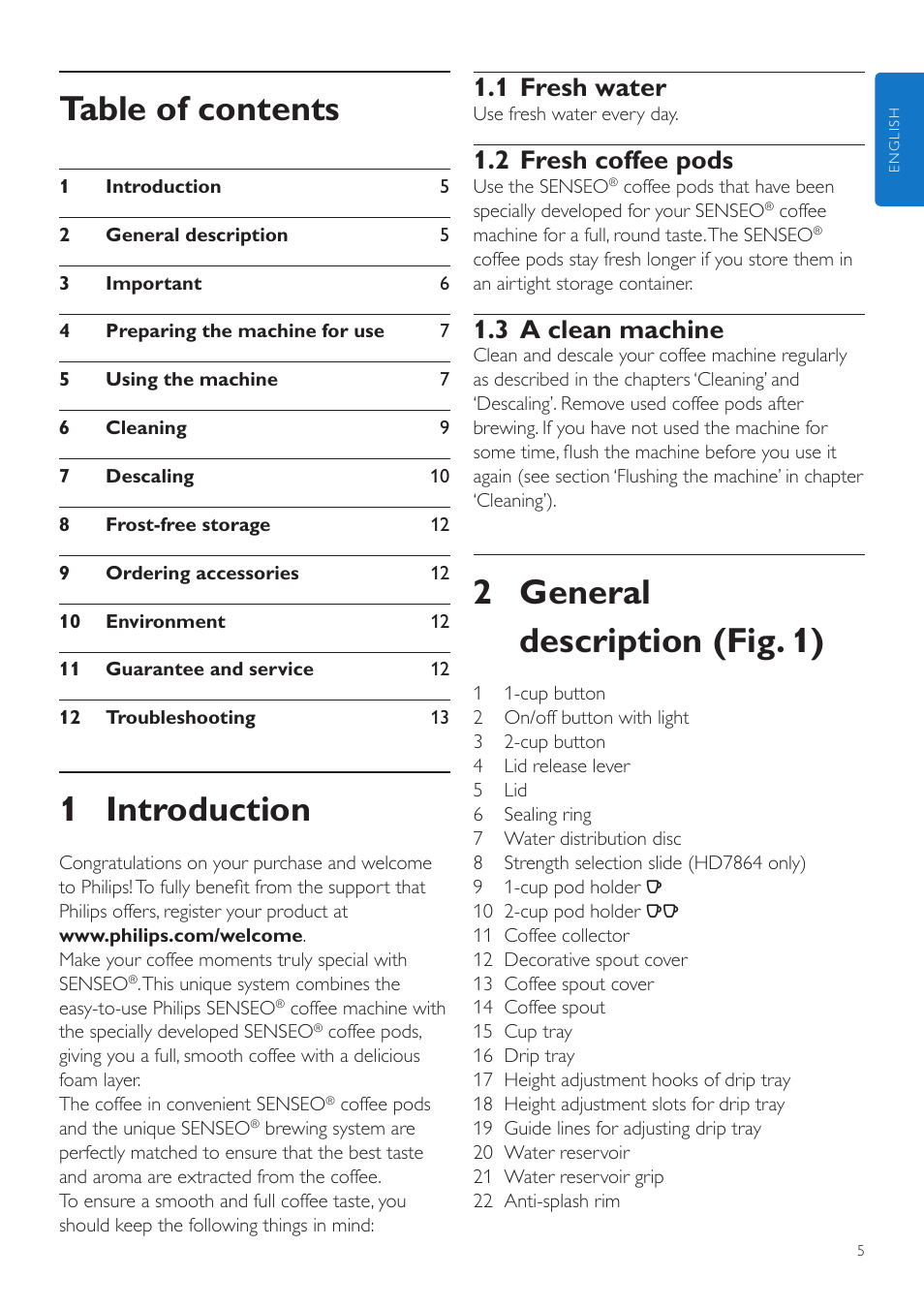 Philips SENSEO® Quadrante Cafetera de monodosis de café User Manual | Page 5 / 120