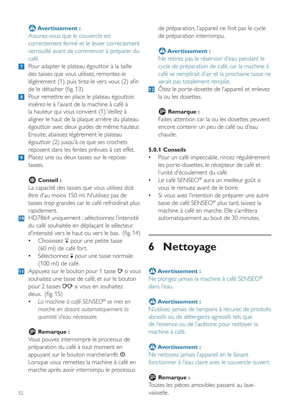 6 nettoyage | Philips SENSEO® Quadrante Cafetera de monodosis de café User Manual | Page 52 / 120