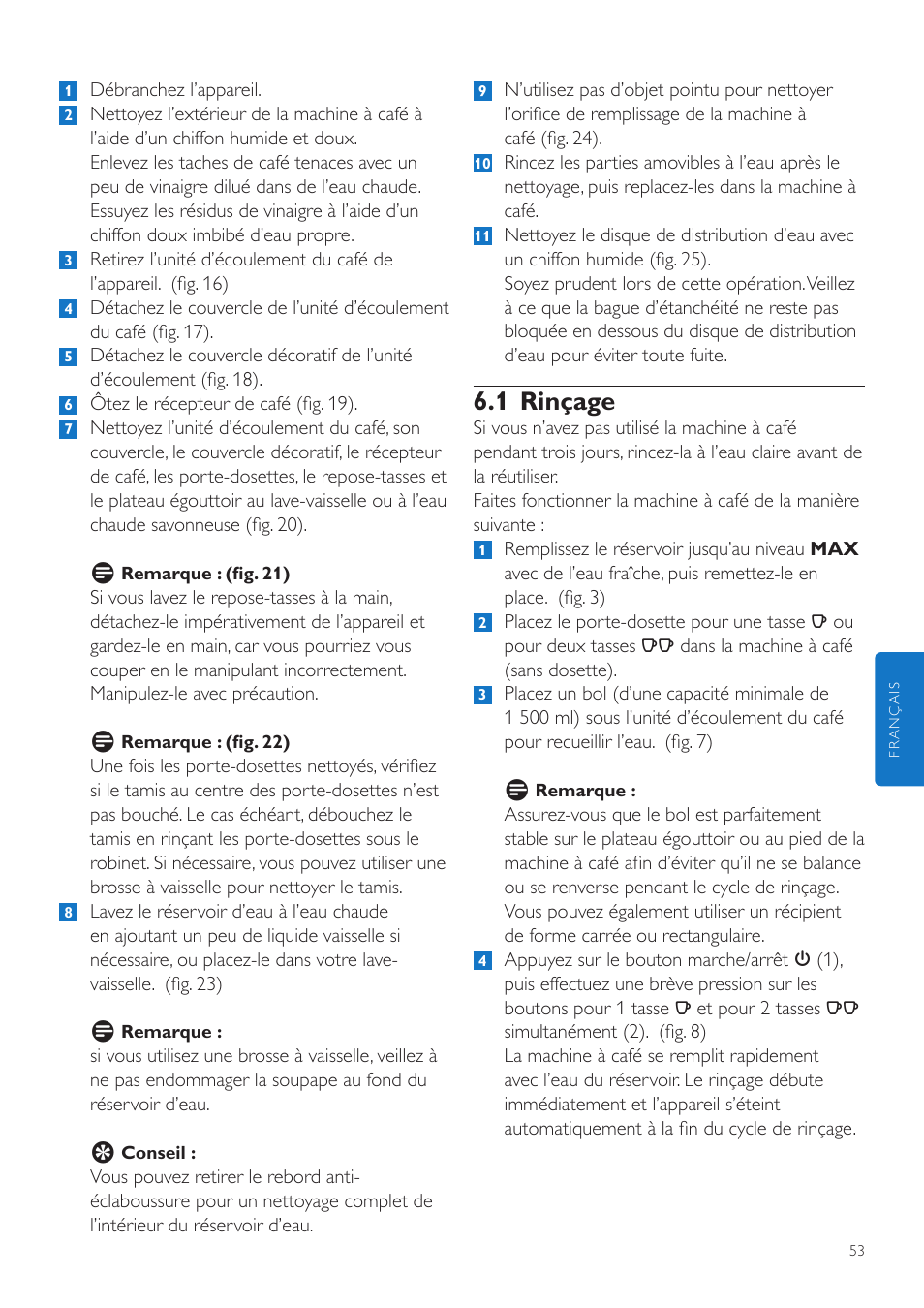 1 rinçage | Philips SENSEO® Quadrante Cafetera de monodosis de café User Manual | Page 53 / 120