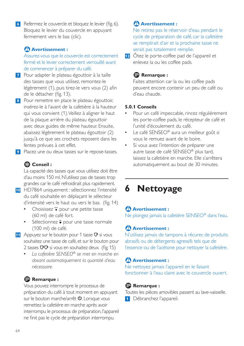 6 nettoyage | Philips SENSEO® Quadrante Cafetera de monodosis de café User Manual | Page 64 / 120