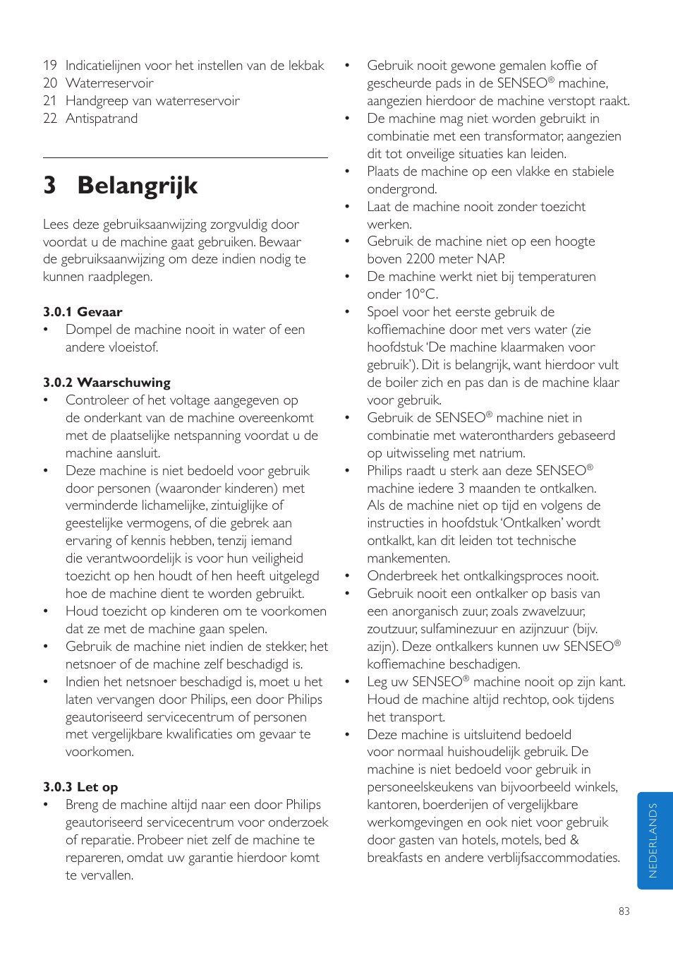 3 belangrijk | Philips SENSEO® Quadrante Cafetera de monodosis de café User Manual | Page 83 / 120