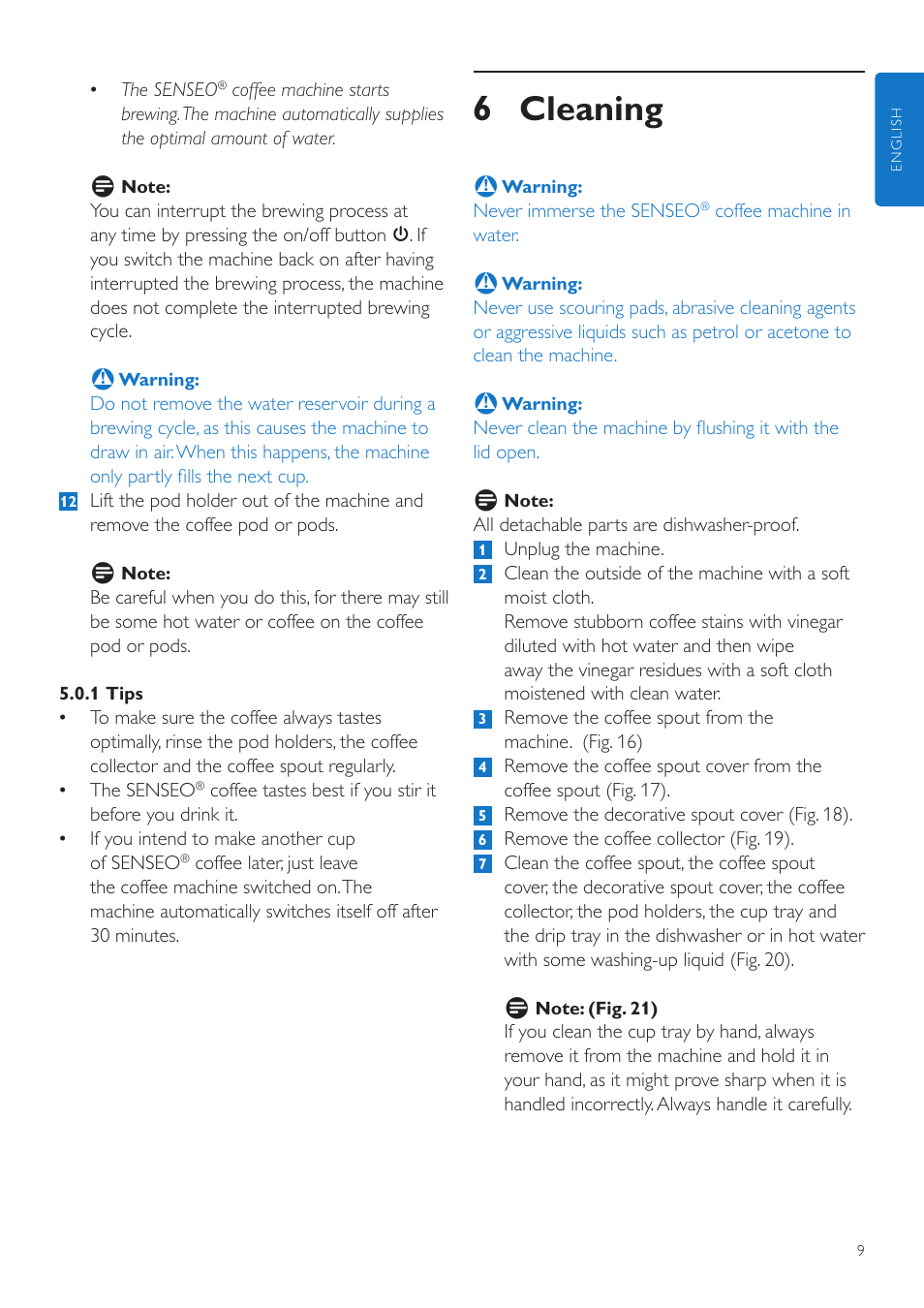 6 cleaning | Philips SENSEO® Quadrante Cafetera de monodosis de café User Manual | Page 9 / 120
