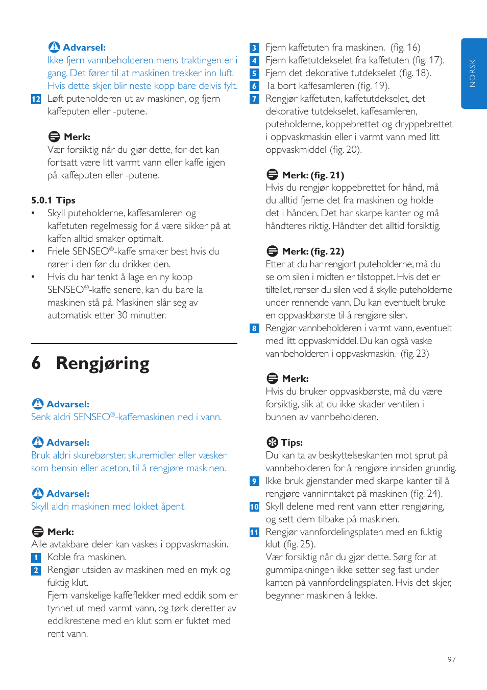 6 rengjøring | Philips SENSEO® Quadrante Cafetera de monodosis de café User Manual | Page 97 / 120