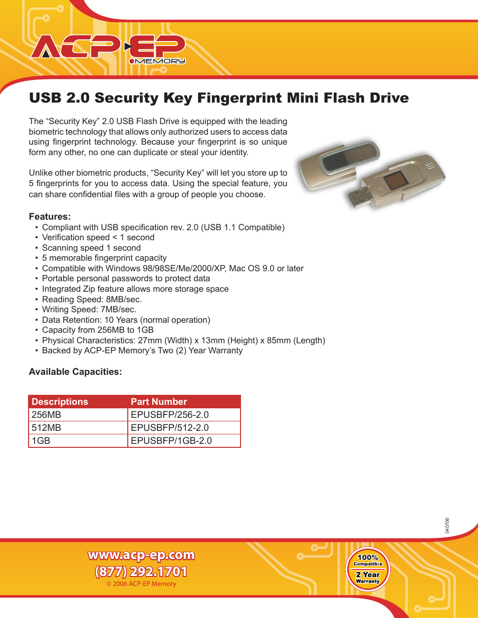 ACP-EP Memory EPUSBFP/256-2.0 User Manual | 1 page