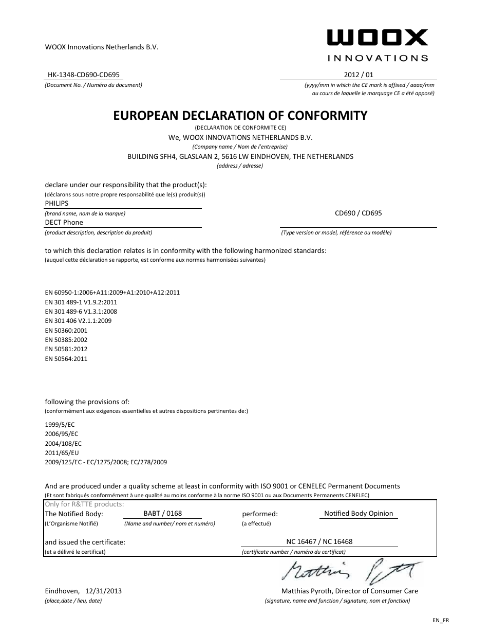 European declaration of conformity | Philips CD690 User Manual | Page 2 / 21