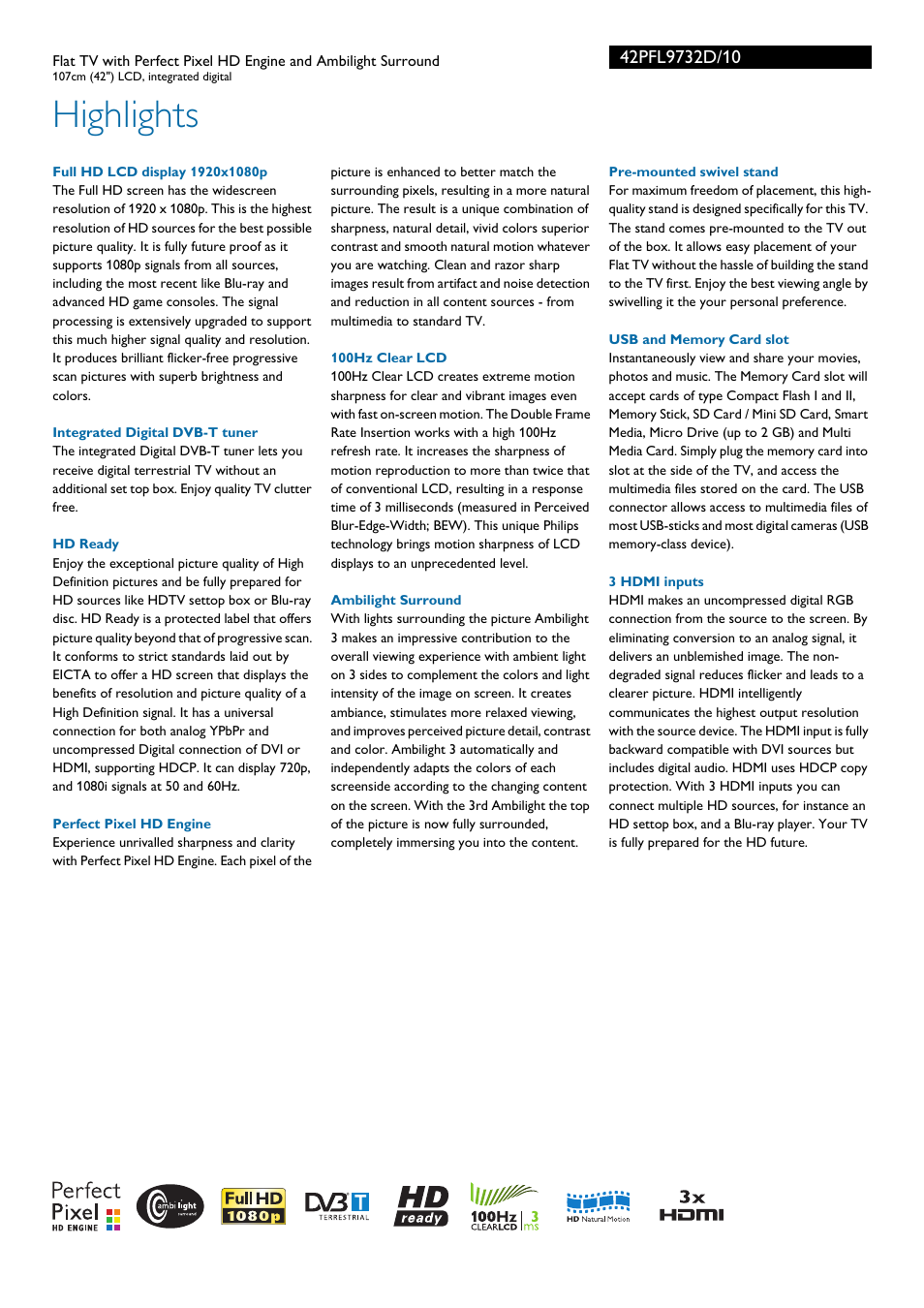 Highlights | Philips Cineos Flat TV User Manual | Page 2 / 3