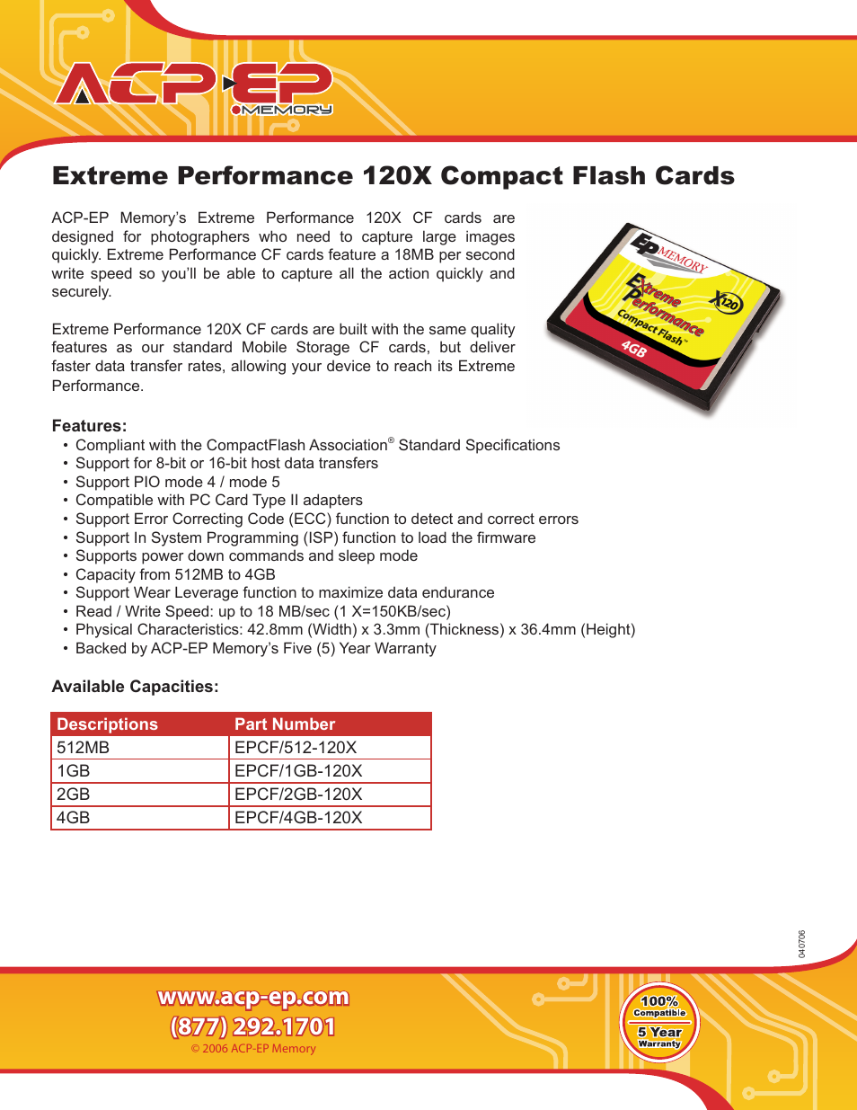 ACP-EP Memory CompactFlash CF120X User Manual | 1 page