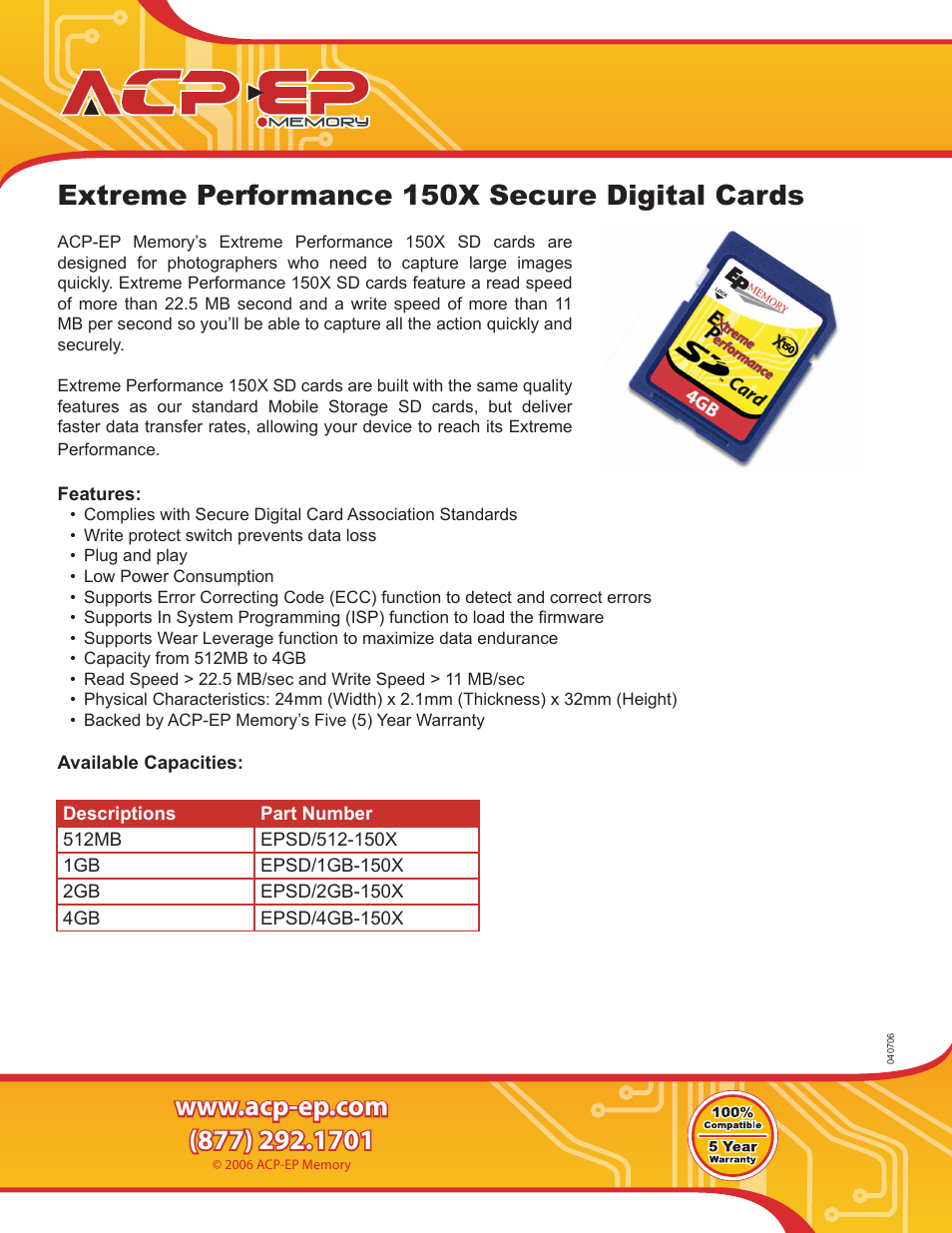 ACP-EP Memory Extreme Performance SD150X User Manual | 1 page