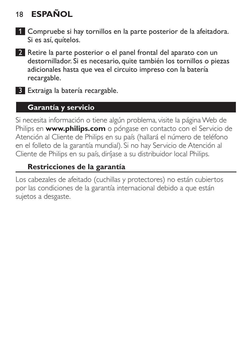 Philips SHAVER Series 3000 afeitadora eléctrica en seco User Manual | Page 18 / 64