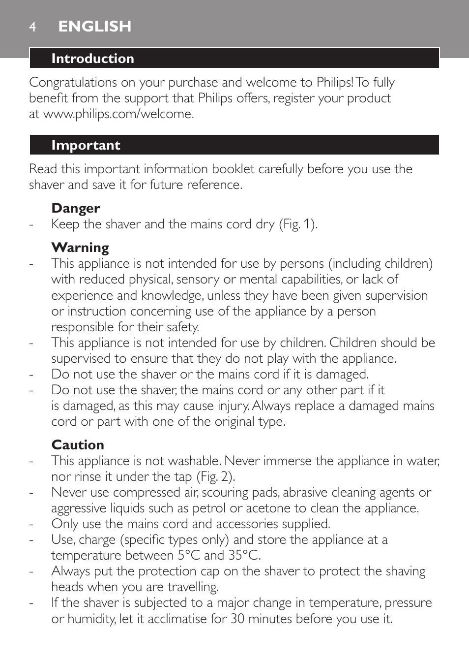 English, English 4 | Philips SHAVER Series 3000 afeitadora eléctrica en seco User Manual | Page 4 / 64