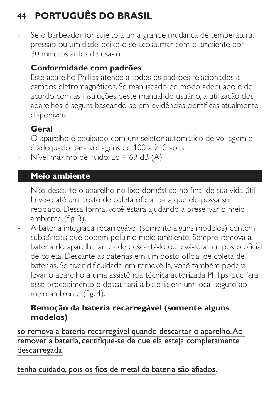 Philips SHAVER Series 3000 afeitadora eléctrica en seco User Manual | Page 44 / 64