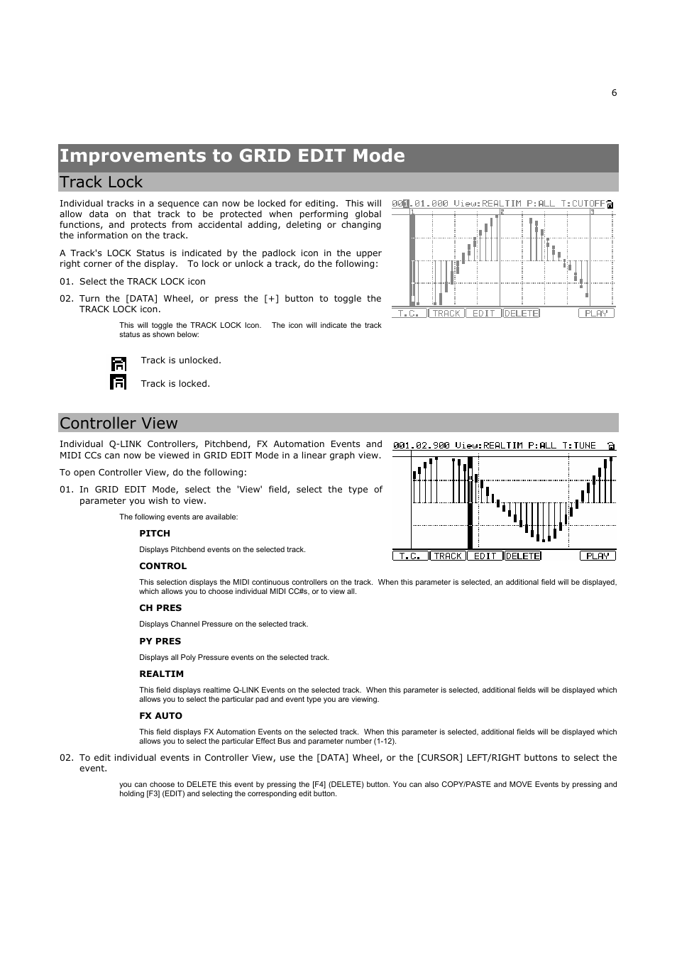 Improvements to grid edit mode, Track lock, Controller view | Akai MPC5000 User Manual | Page 10 / 32