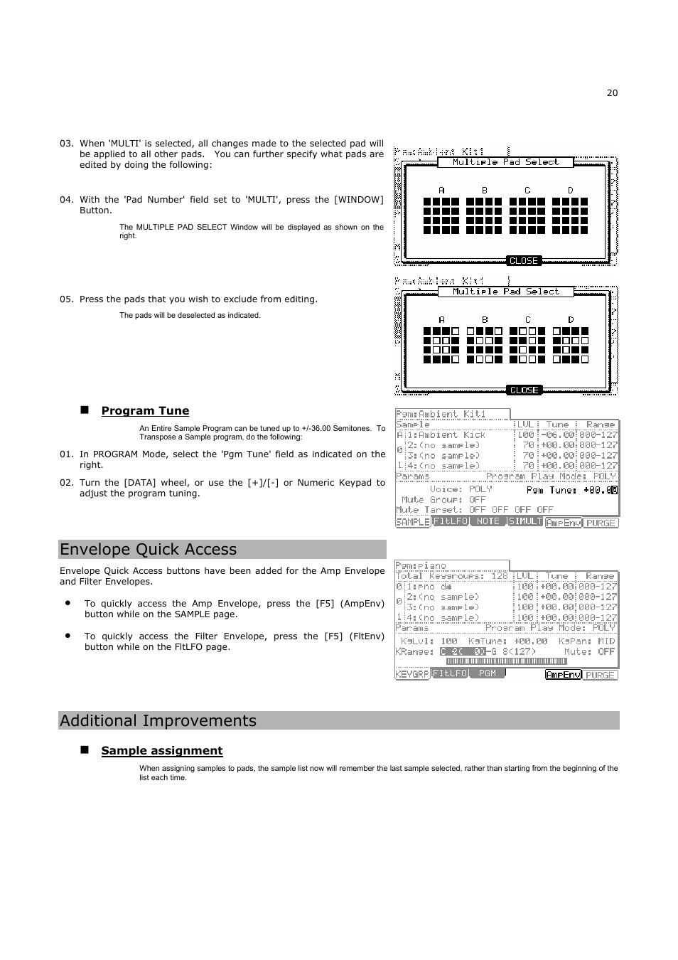 Envelope quick access, Additional improvements | Akai MPC5000 User Manual | Page 24 / 32