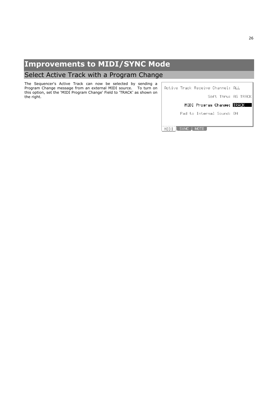 Improvements to midi/sync mode, Select active track with a program change | Akai MPC5000 User Manual | Page 30 / 32
