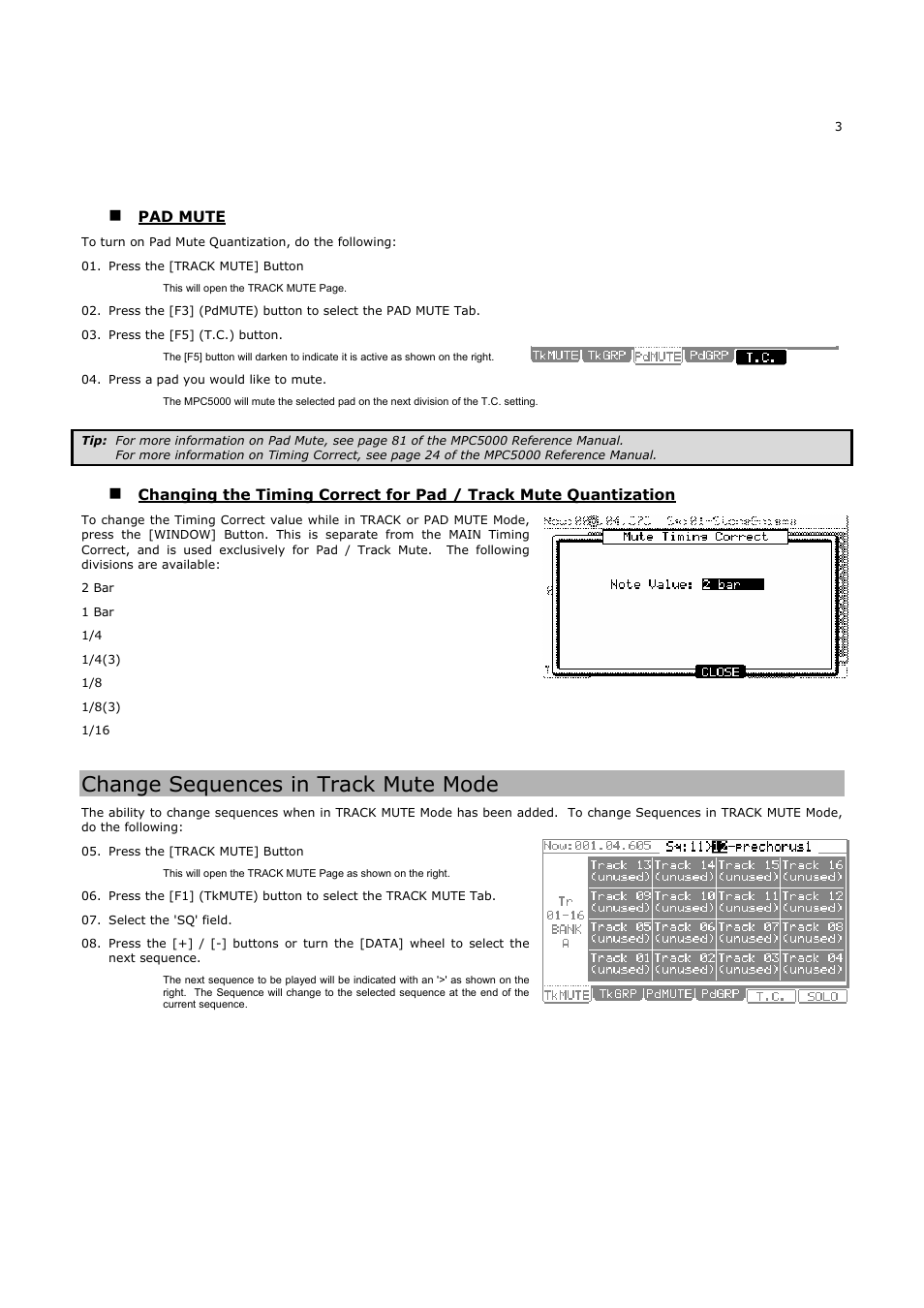 Change sequences in track mute mode | Akai MPC5000 User Manual | Page 7 / 32