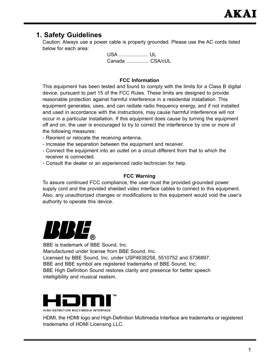 Safety guidelines | Akai PDP4273M User Manual | Page 2 / 36