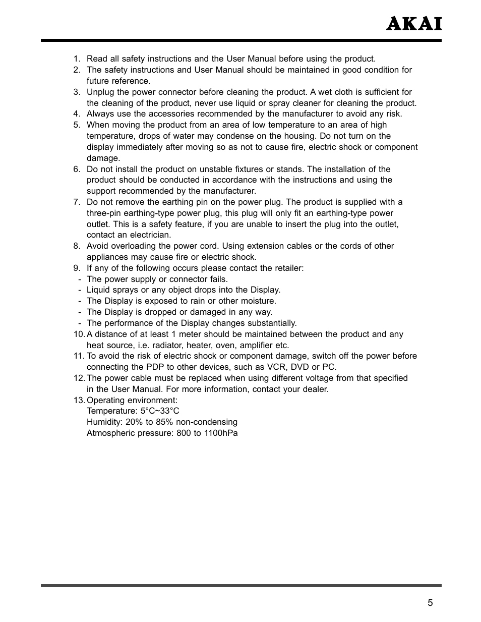 Akai PDP4273M User Manual | Page 6 / 36