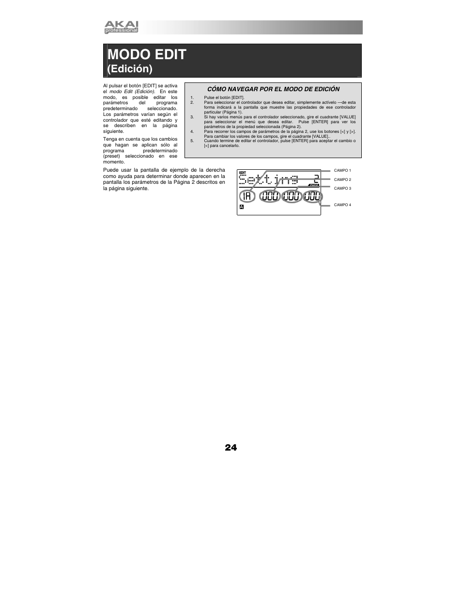 Modo edit, Edición) | Akai MPK49 User Manual | Page 24 / 76