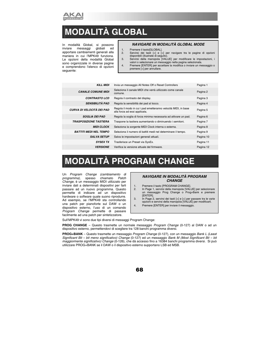 Modalit à global, Modalit à program change | Akai MPK49 User Manual | Page 68 / 76