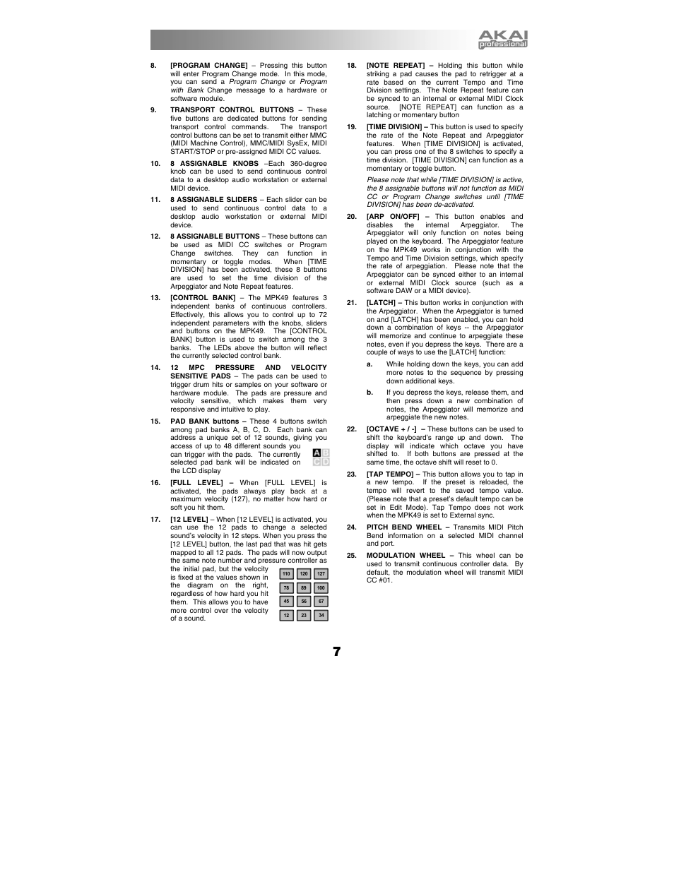 Akai MPK49 User Manual | Page 7 / 76
