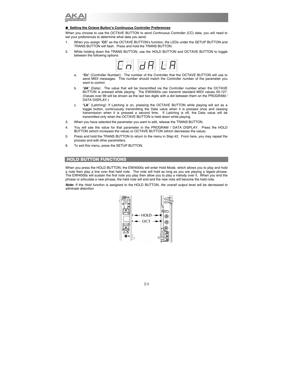 Hold button functions | Akai Ewi4000s User Manual | Page 26 / 52