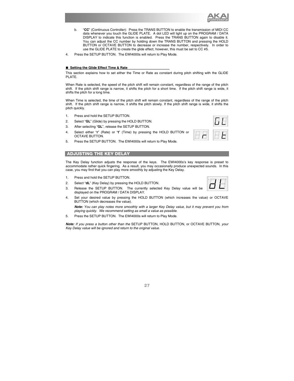 Adjusting the key delay | Akai Ewi4000s User Manual | Page 29 / 52