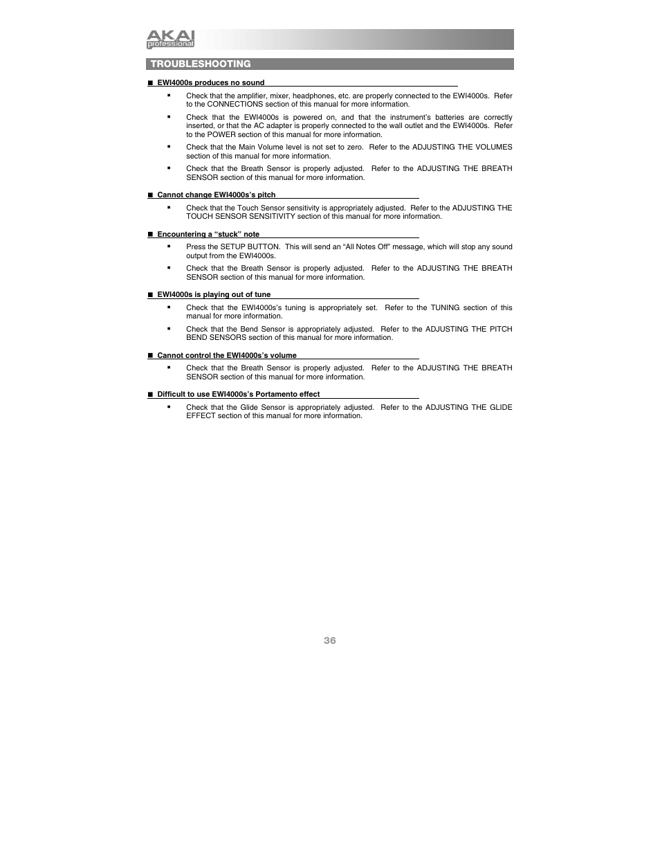 Troubleshooting | Akai Ewi4000s User Manual | Page 38 / 52