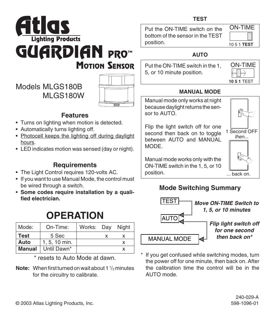 Atlas GUARDIAN PRO MLGS180B User Manual | 4 pages