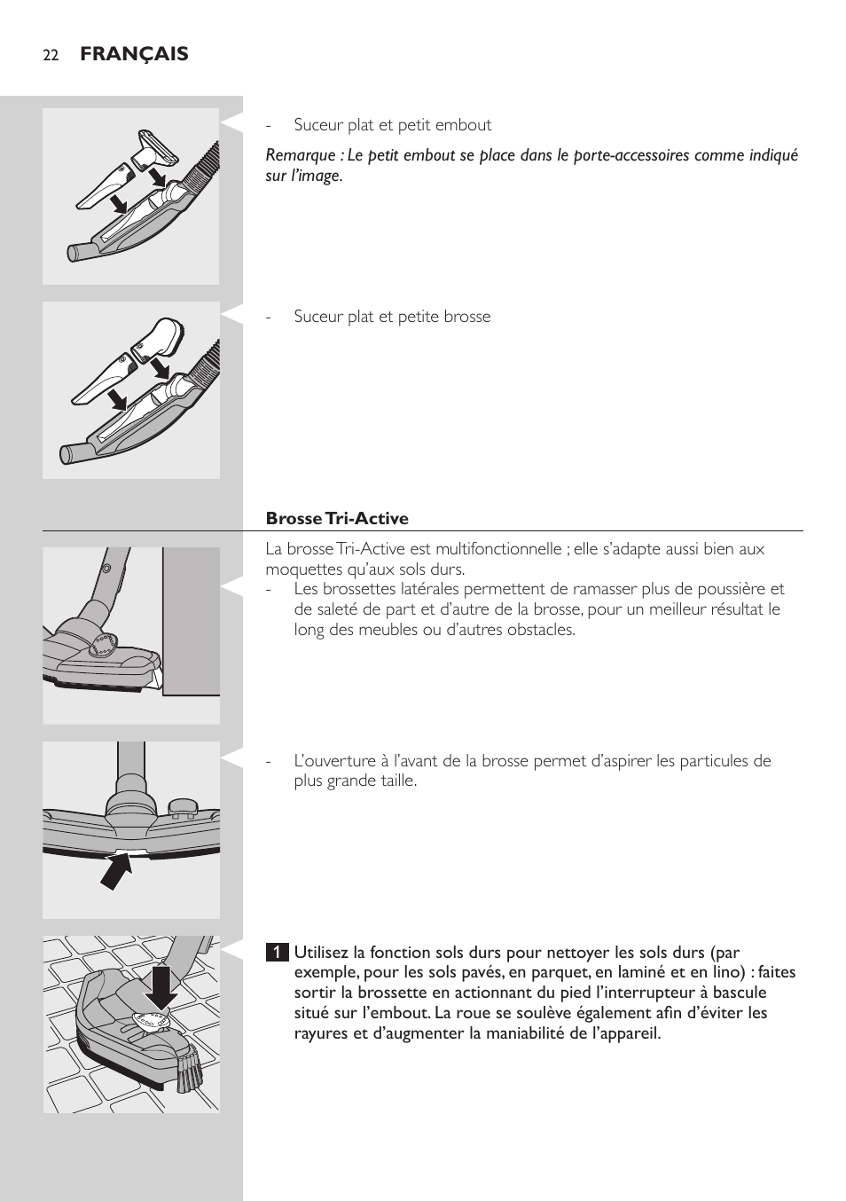 Brosse tri-active | Philips StudioPower Aspirador con bolsa User Manual | Page 22 / 170