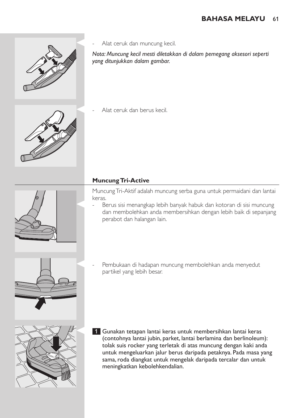 Muncung tri-active | Philips StudioPower Aspirador con bolsa User Manual | Page 61 / 170