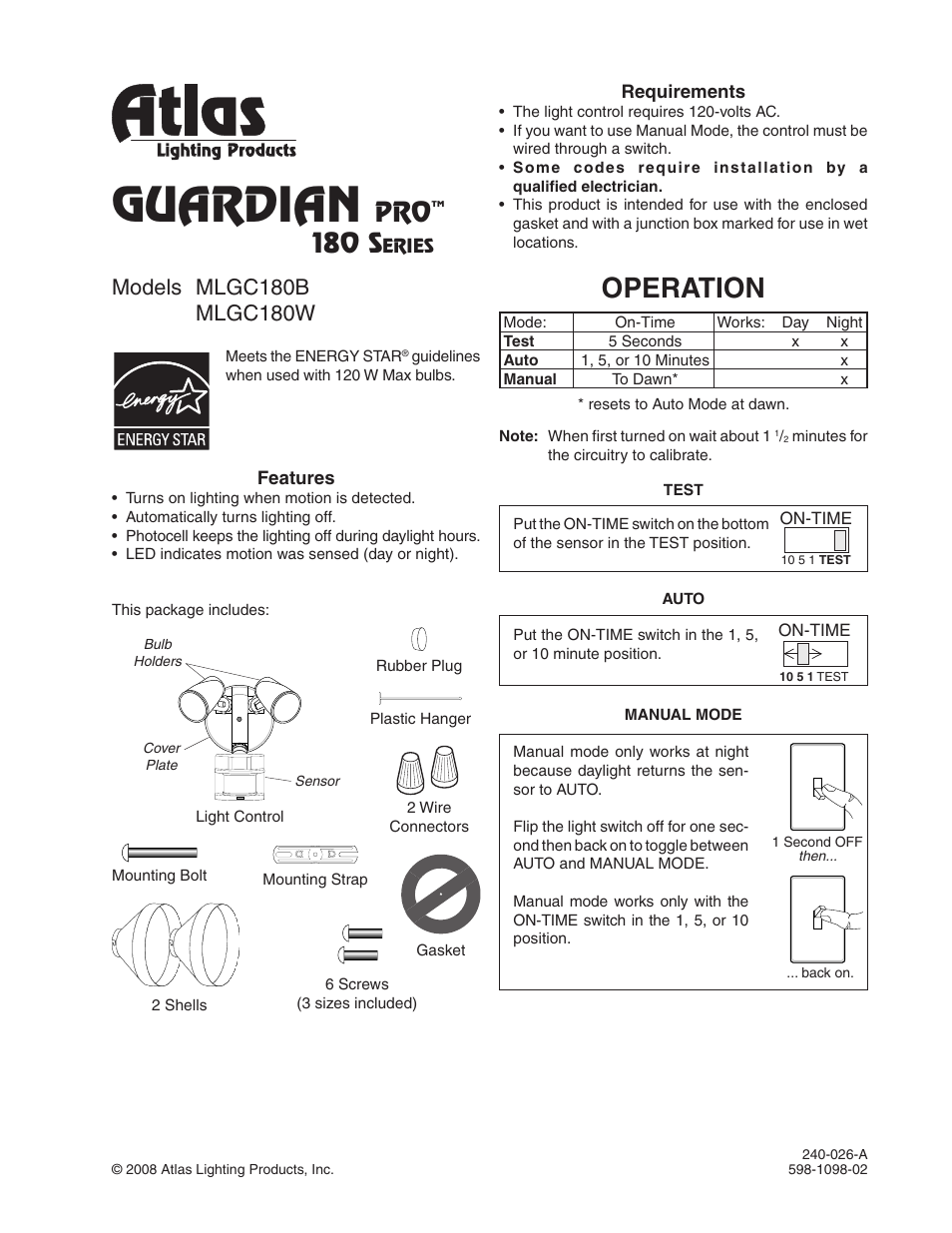 Atlas Guardian Pro MLGC180W User Manual | 8 pages