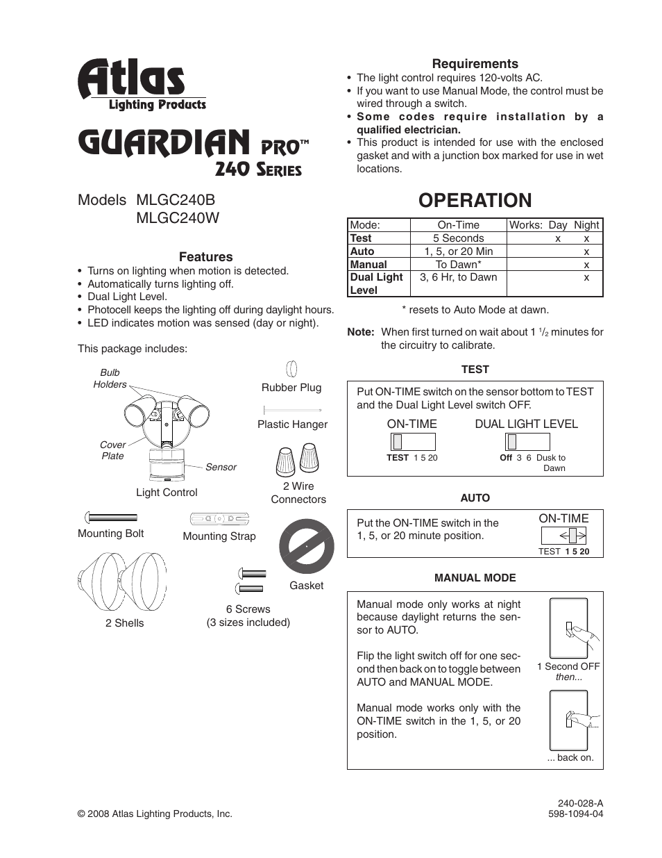 Atlas Guardian Pro 240 Series User Manual | 8 pages