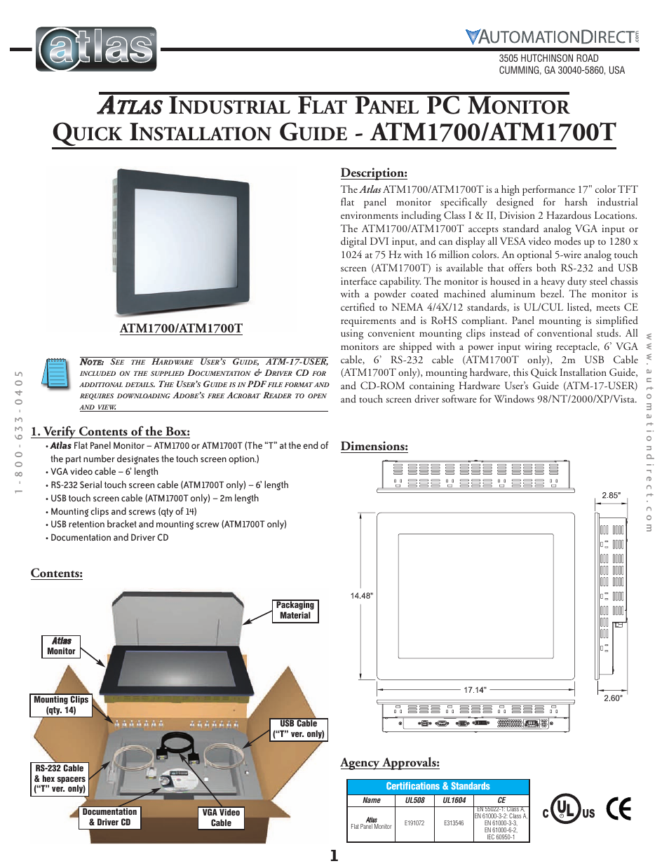 Atlas ATM1700 User Manual | 4 pages