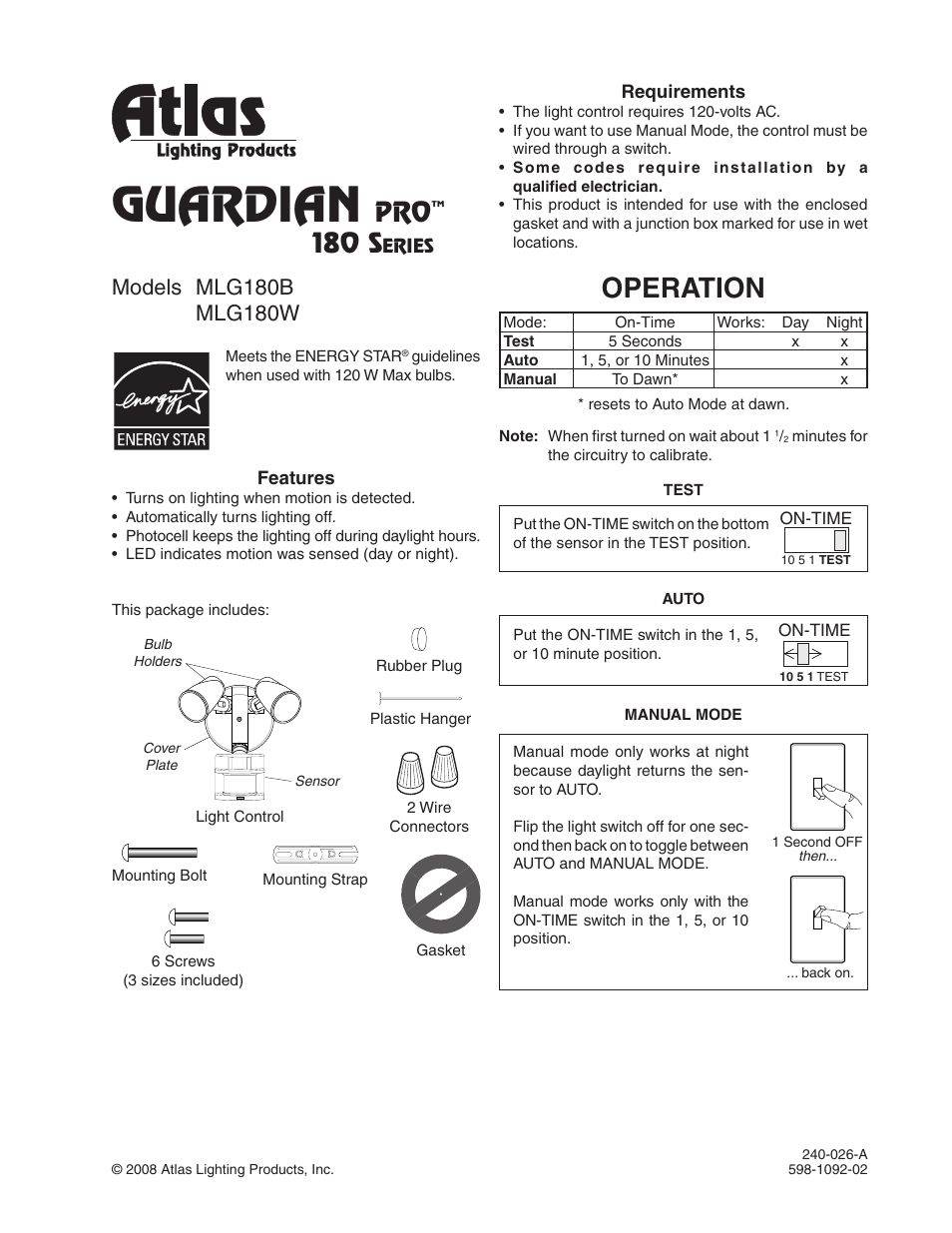 Atlas Guardian Pro MLG180B User Manual | 8 pages