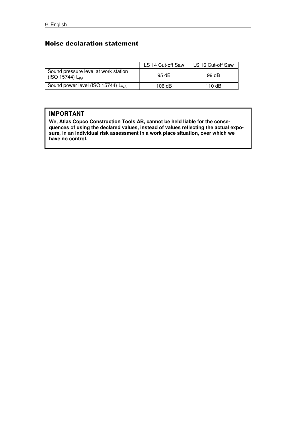 1rlvh ghfodudwlrq vwdwhphqw, Important | Atlas LS 16 User Manual | Page 10 / 10