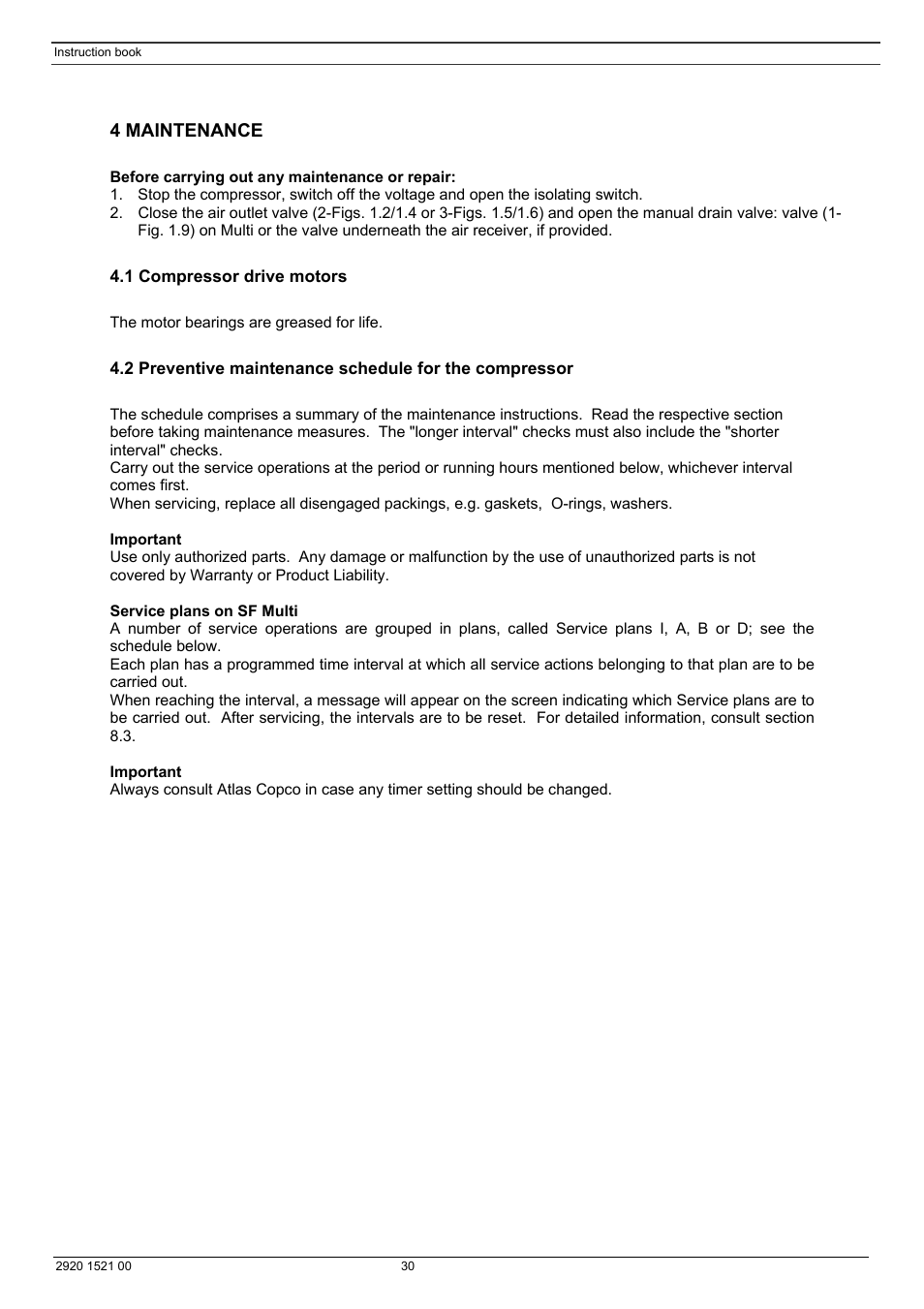 4 maintenance | Atlas Air Compressor User Manual | Page 30 / 70