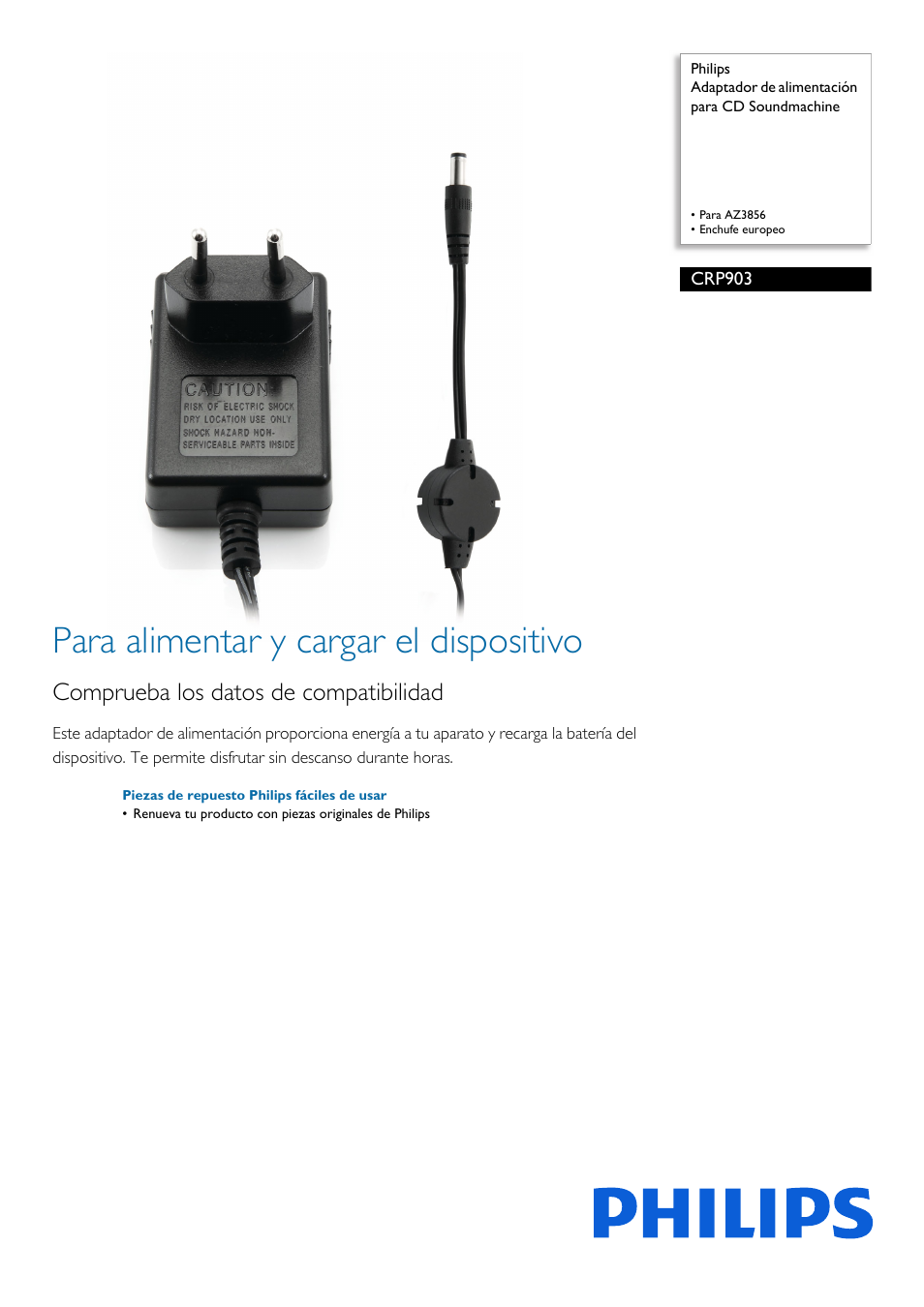 Philips Adaptador de alimentación para CD Soundmachine User Manual | 2 pages