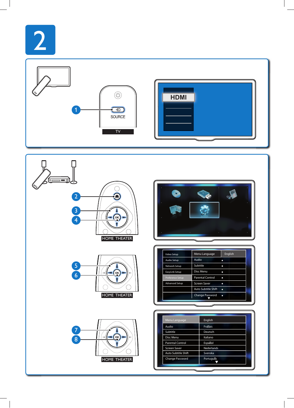 Hdmi 1 | Philips Sistema de cine en casa 5.1 User Manual | Page 16 / 18