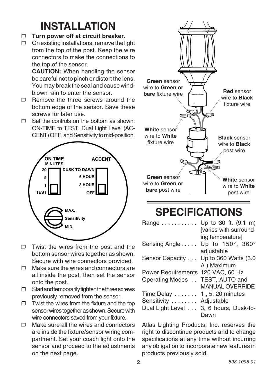 Installation specifications | Atlas GUARDIAN PLMS User Manual | Page 2 / 4