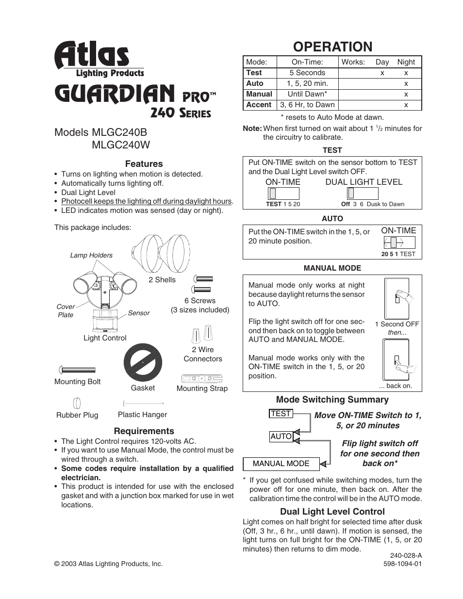 Atlas Guardian Pro MLGC240W User Manual | 4 pages