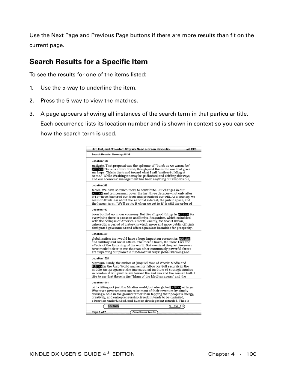 Search results for a specific item | Amazon Technologies KINDLE DX User Manual | Page 100 / 184