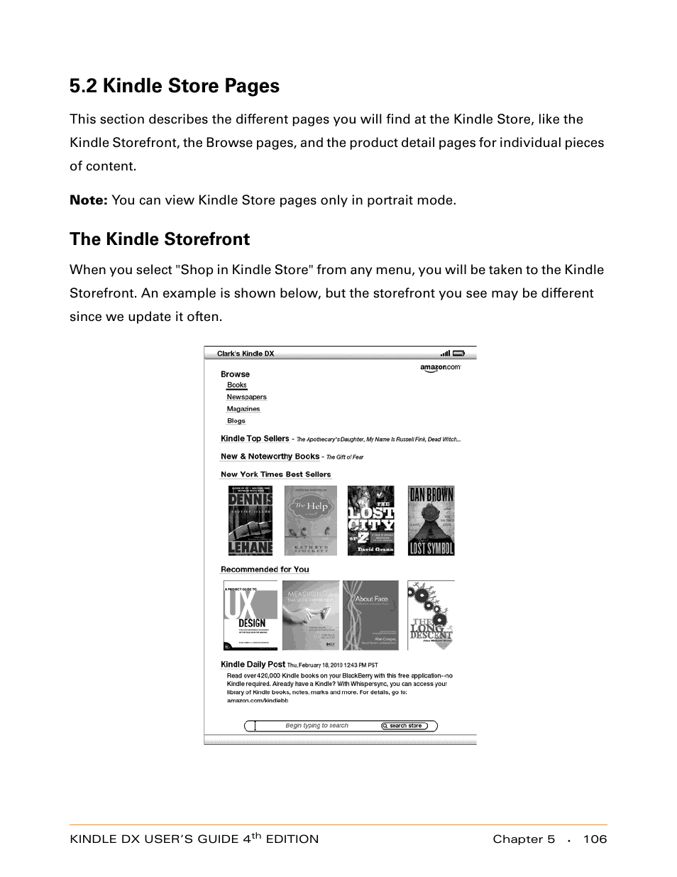 The kindle storefront, 2 kindle store pages | Amazon Technologies KINDLE DX User Manual | Page 106 / 184