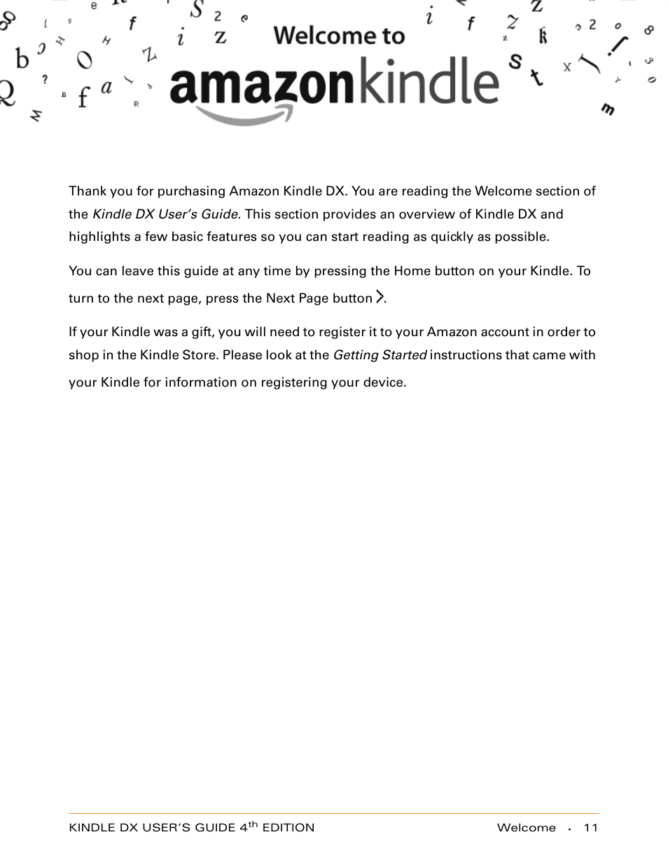 Welcome | Amazon Technologies KINDLE DX User Manual | Page 11 / 184