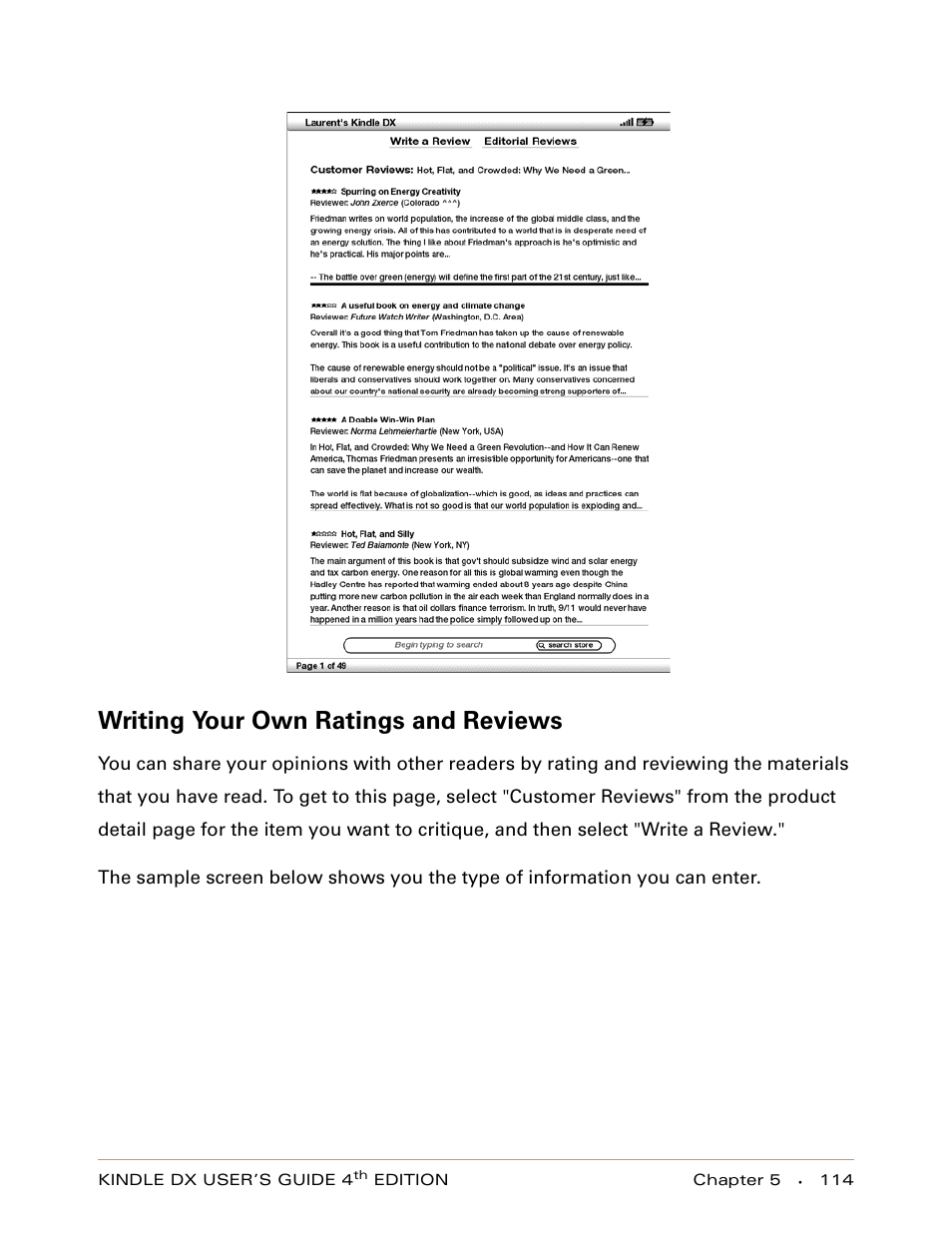 Writing your own ratings and reviews | Amazon Technologies KINDLE DX User Manual | Page 114 / 184