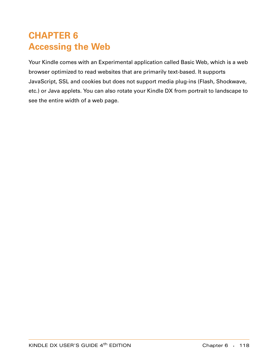 Chapter 6 accessing the web, Chapter 6, Accessing the web | Amazon Technologies KINDLE DX User Manual | Page 118 / 184