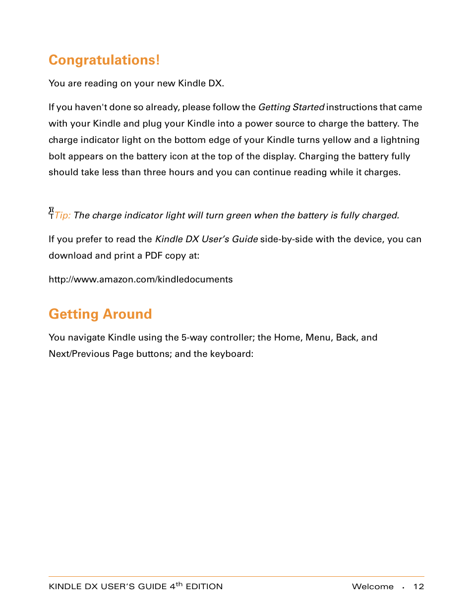 Congratulations, Getting around | Amazon Technologies KINDLE DX User Manual | Page 12 / 184